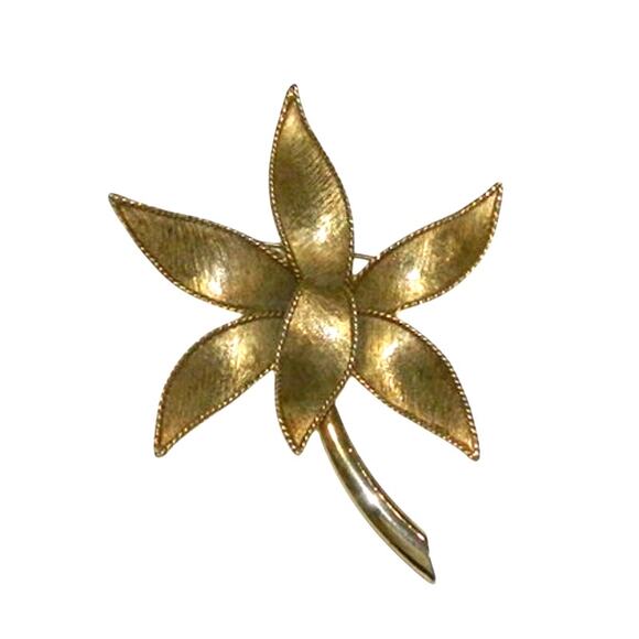 Vtg Signed EMMONS Gold tone Textured Leaf Brooch Pin - Picture 2 of 5